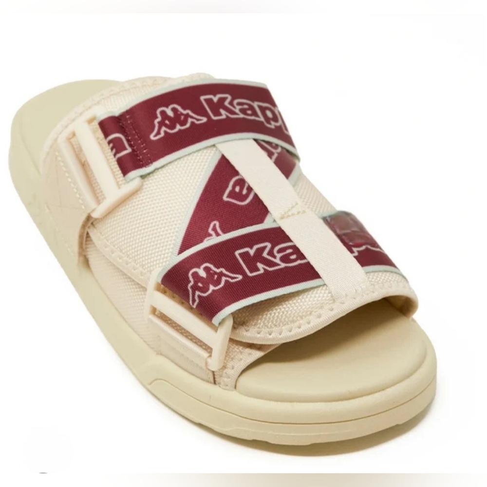 Kappa Logo Tape Kalpi Sandals Comfy Travel Women's Beige / Wine Red sz 7
